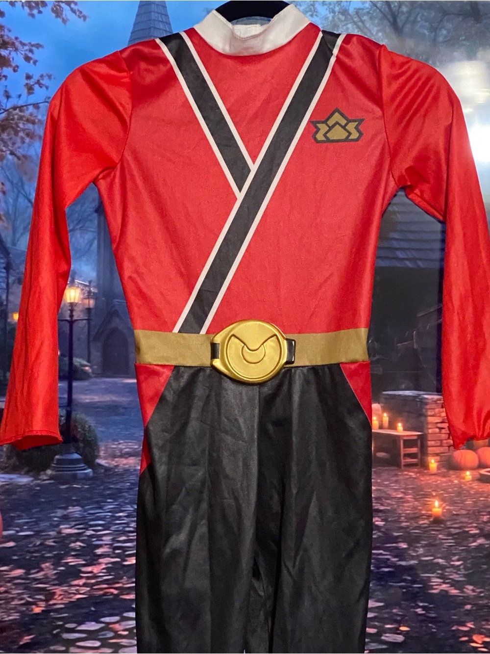 Power Ranger Red and Black Hero Jumpsuit with Gold Belt